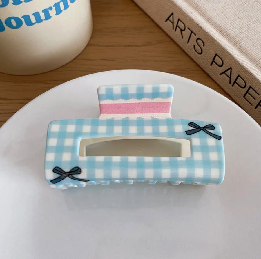 Sky Gingham Cloud Claw Clip
